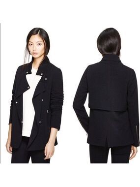 Aritzia Wilfred Mayet Black Crepe Lightweight Drapey Moto Jacket, Size Small